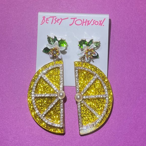 NWT Betsey Johnson Lemon Slice Earrings - Picture 1 of 6